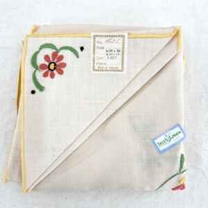 tg Irish Linen Embroidered Tablecloth Napkin Set 36” Floral NOS Made Ireland